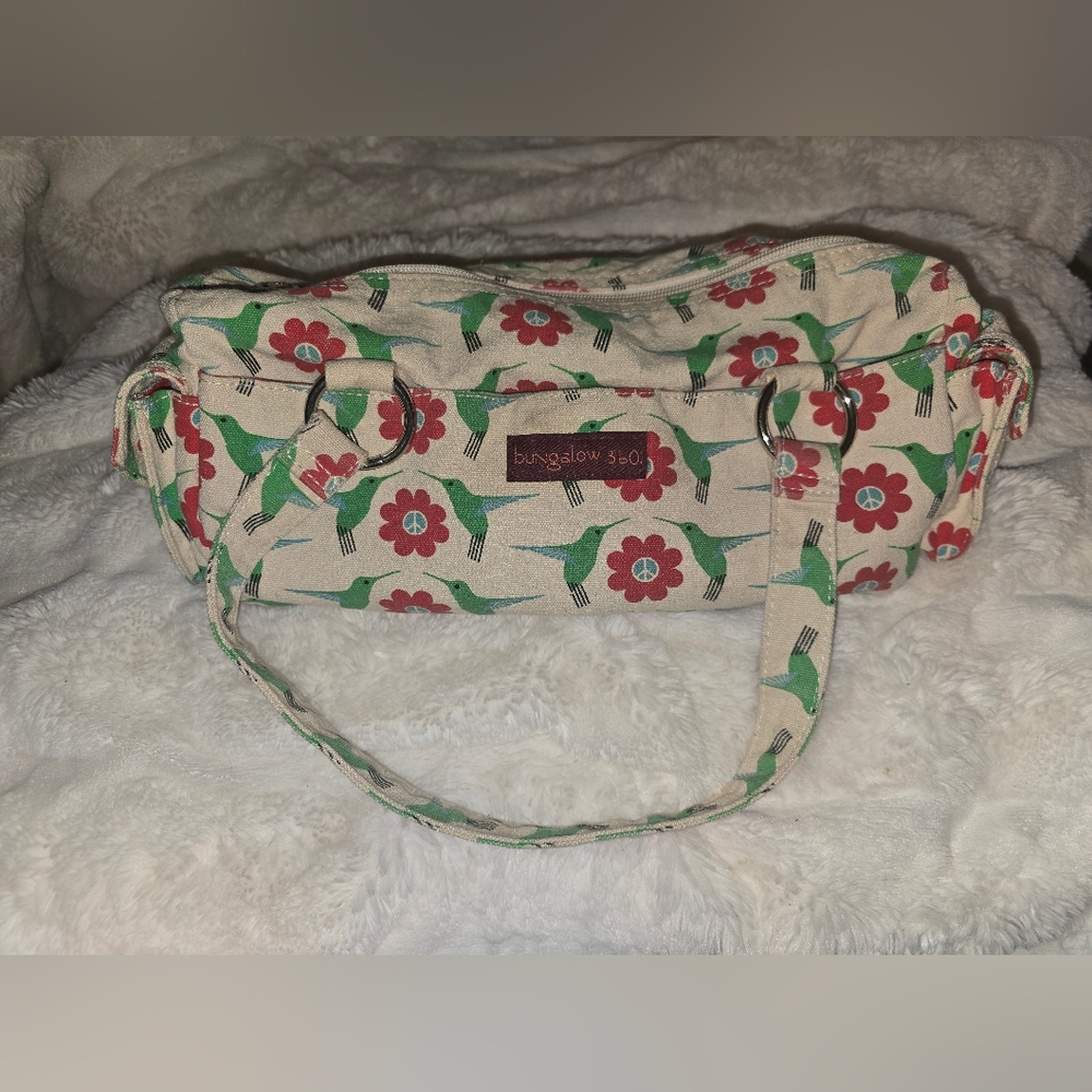 Bungalow 360 Cream and Red Floral Hummingbird Purse